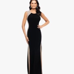 MADISON" LONG JERSEY KNIT CAVIAR BEADED SIDES DRESS